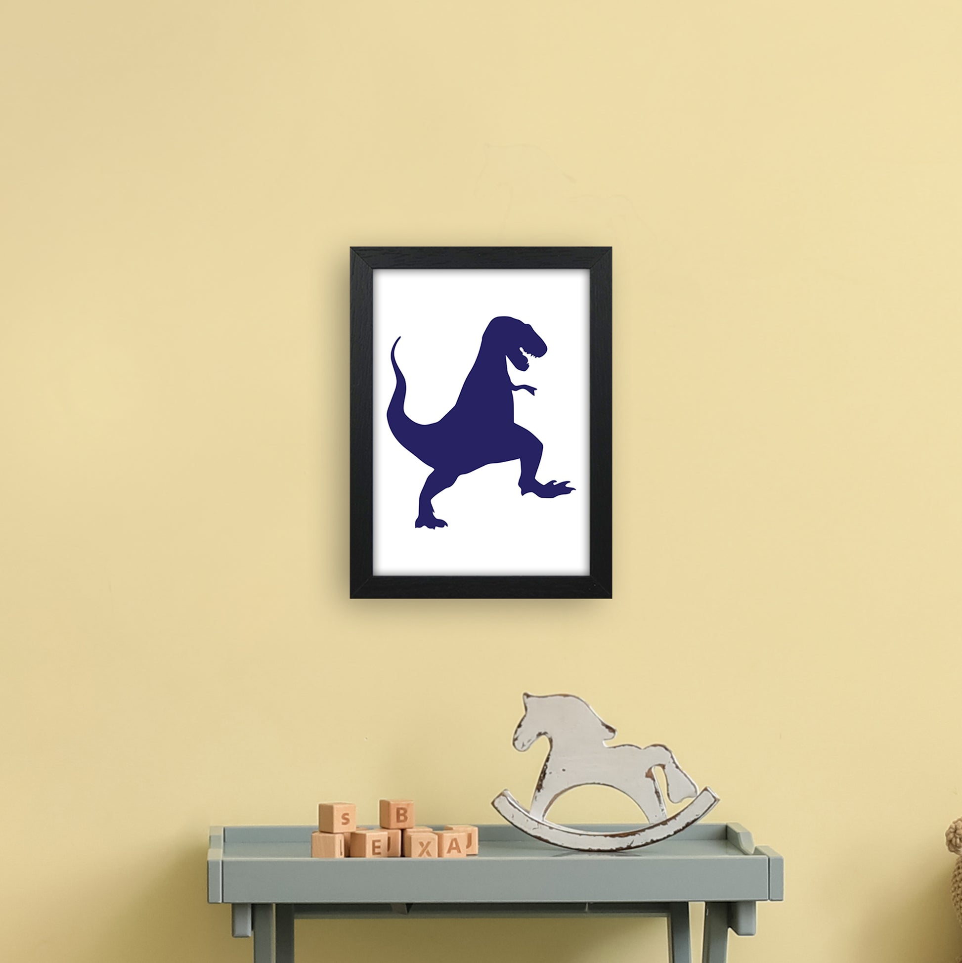 T-Rex Navy  Art Print by Pixy Paper A4 White Frame
