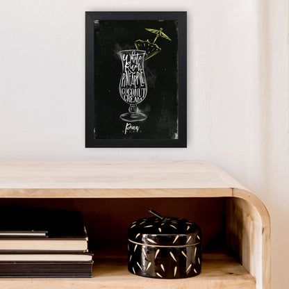 Pina Colada Cocktail Black  Art Print by Pixy Paper A4 White Frame