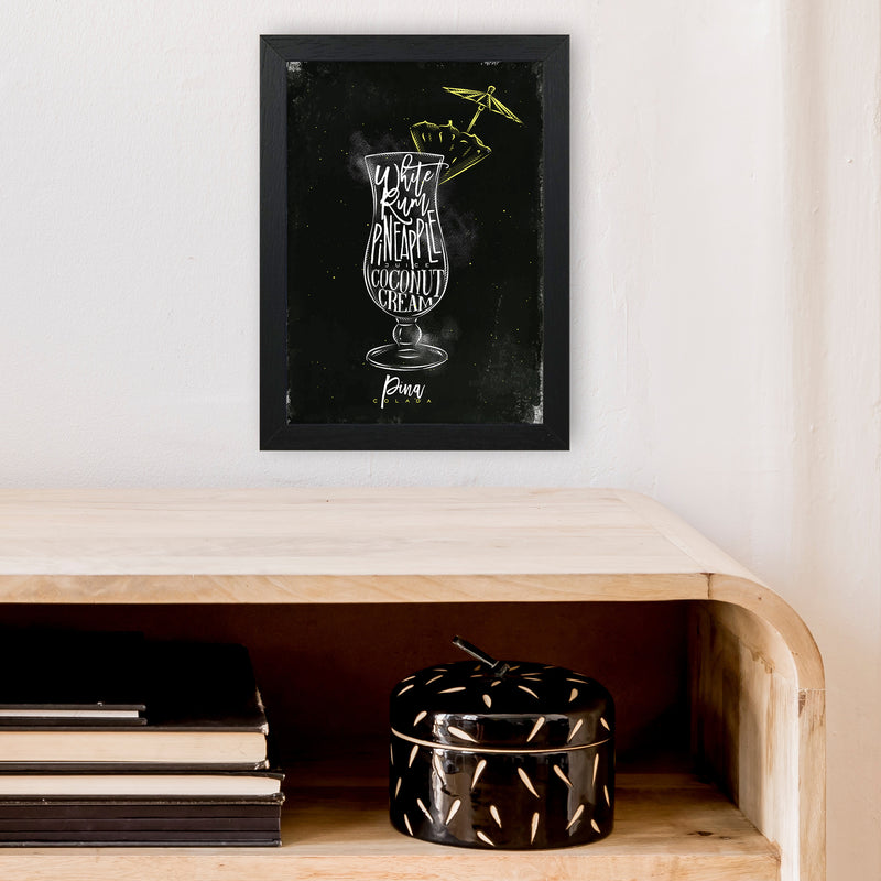 Pina Colada Cocktail Black  Art Print by Pixy Paper A4 White Frame