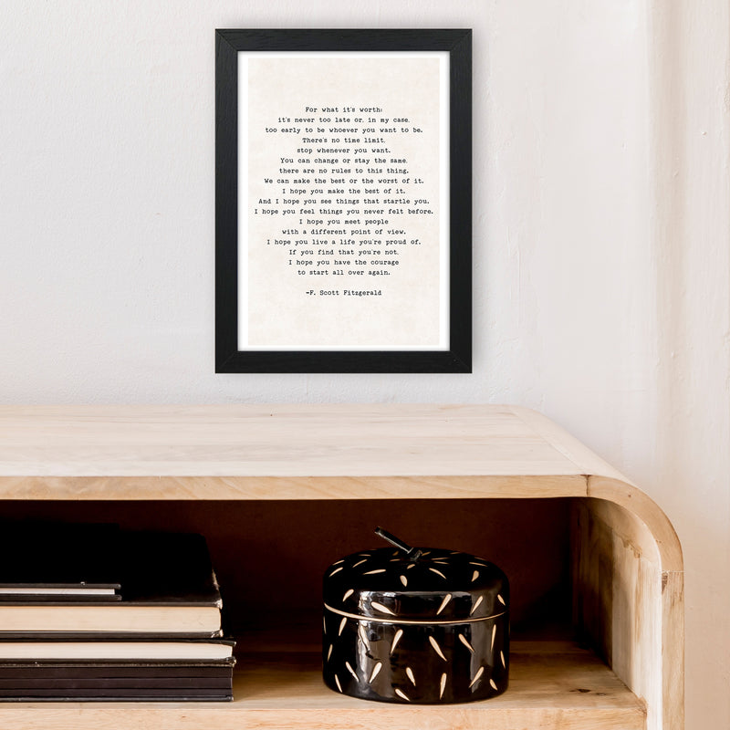 Start Again - Fitzgerald  Art Print by Pixy Paper A4 White Frame