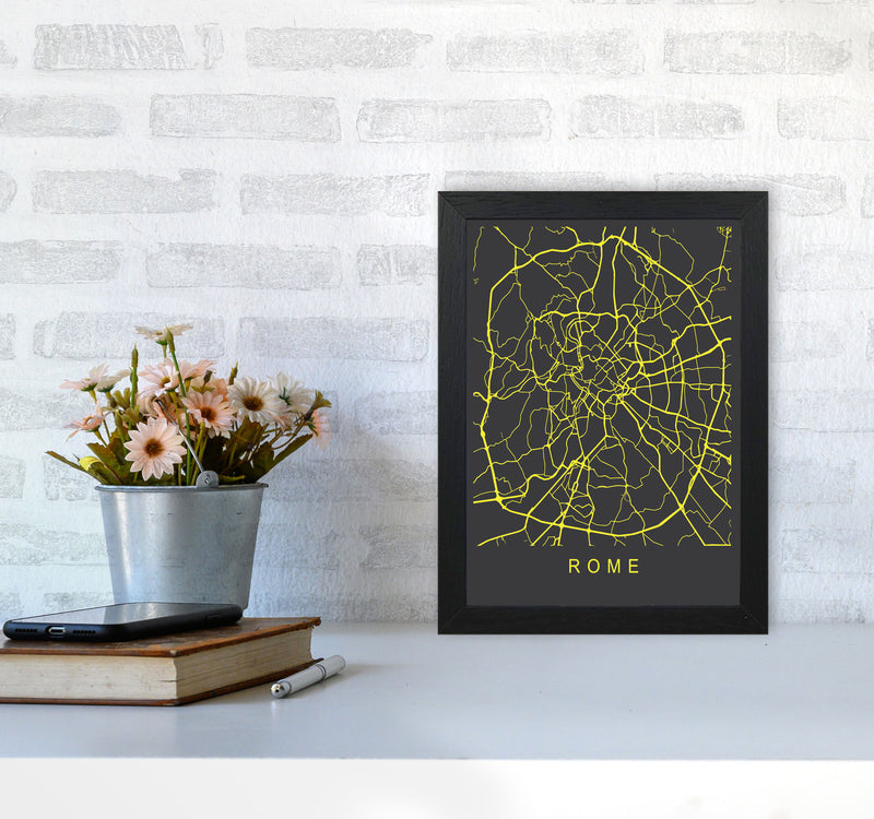Rome Map Neon Art Print by Pixy Paper A4 White Frame