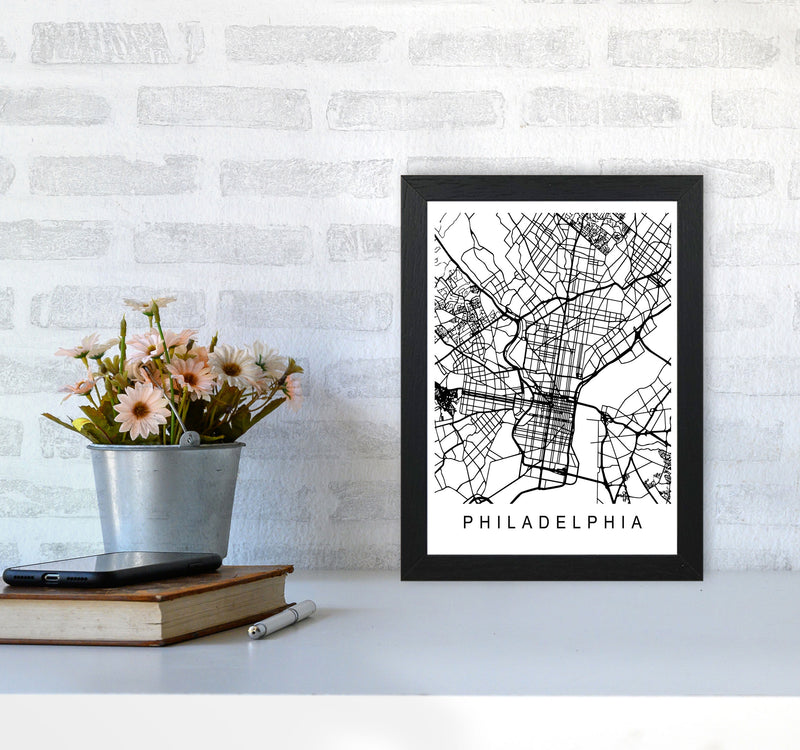 Philadelphia Map Art Print by Pixy Paper A4 White Frame