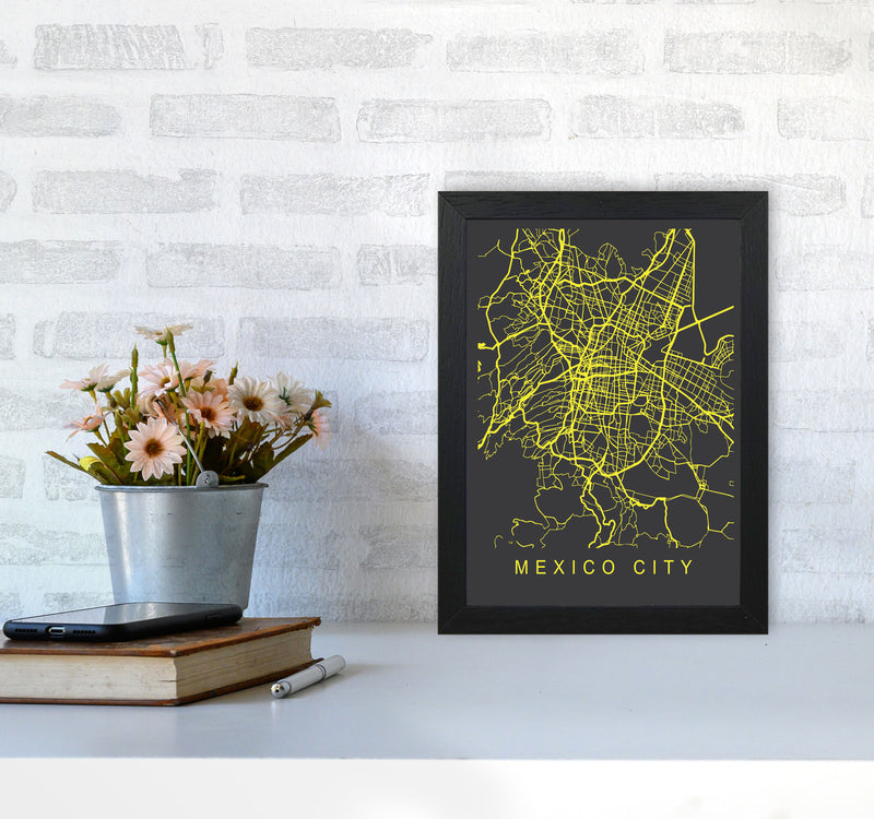 Mexico City Map Neon Art Print by Pixy Paper A4 White Frame