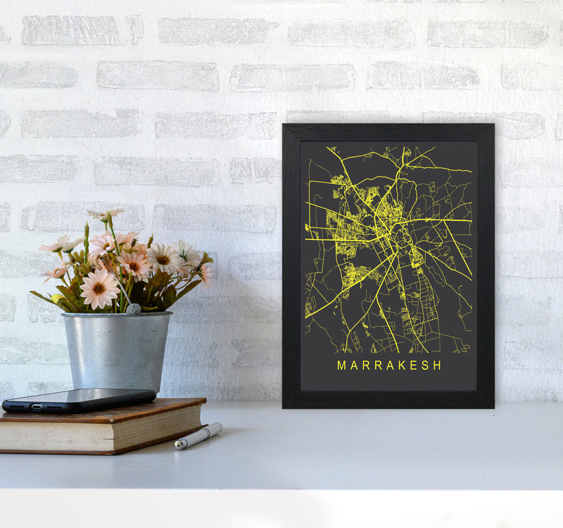 Marrakesh Map Neon Art Print by Pixy Paper A4 White Frame
