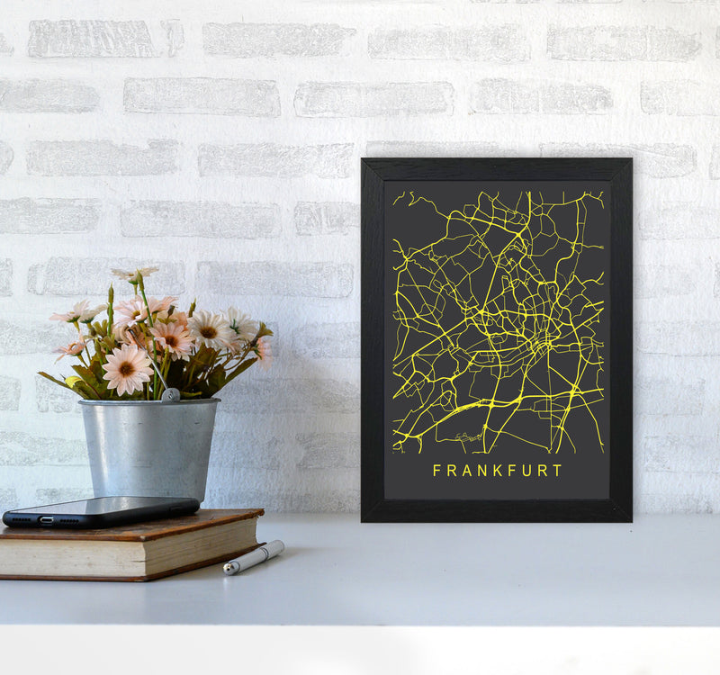 Frankfurt Map Neon Art Print by Pixy Paper A4 White Frame