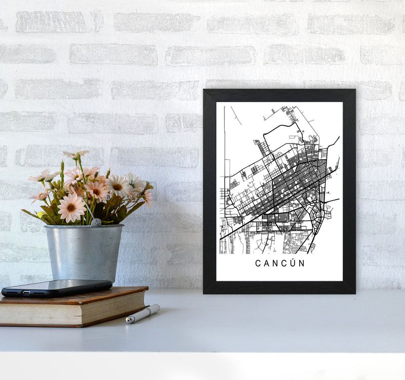 Cancun Map Art Print by Pixy Paper A4 White Frame