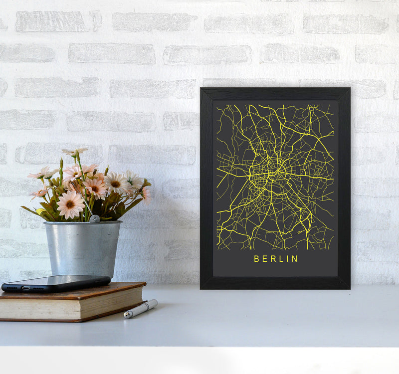 Berlin Map Neon Art Print by Pixy Paper A4 White Frame
