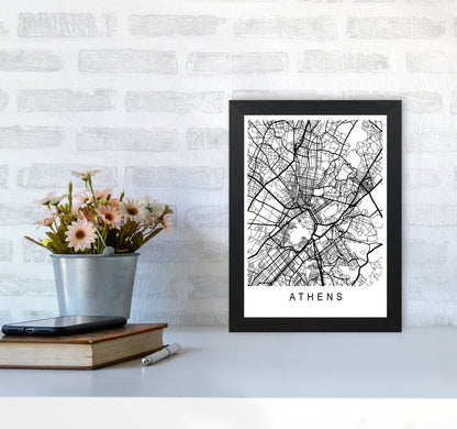 Athens Map Art Print by Pixy Paper A4 White Frame