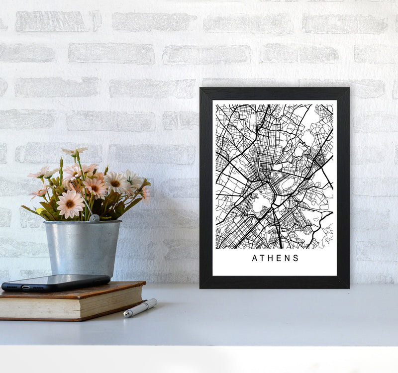 Athens Map Art Print by Pixy Paper A4 White Frame