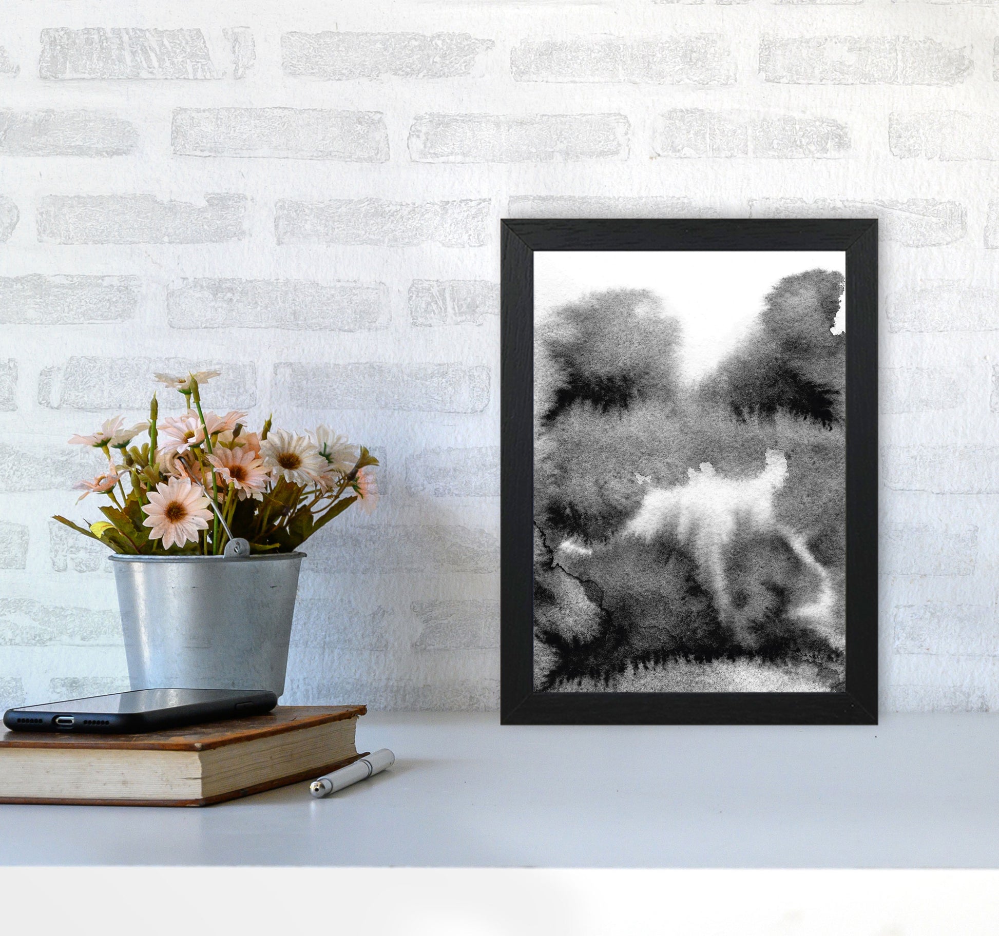 Majestic Monochrome Watercolour 17 Art Print by Pixy Paper A4 White Frame