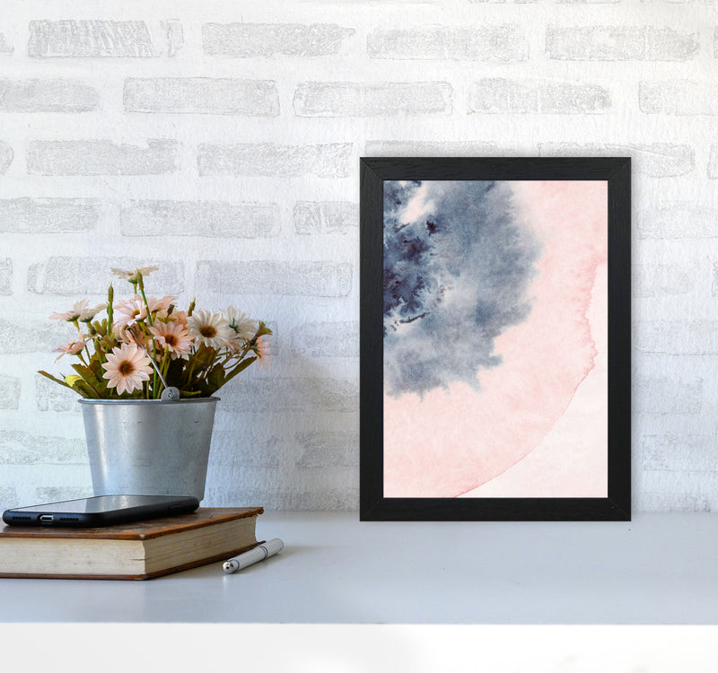 Sand Pink and Navy Watercolour 05 Art Print by Pixy Paper A4 White Frame
