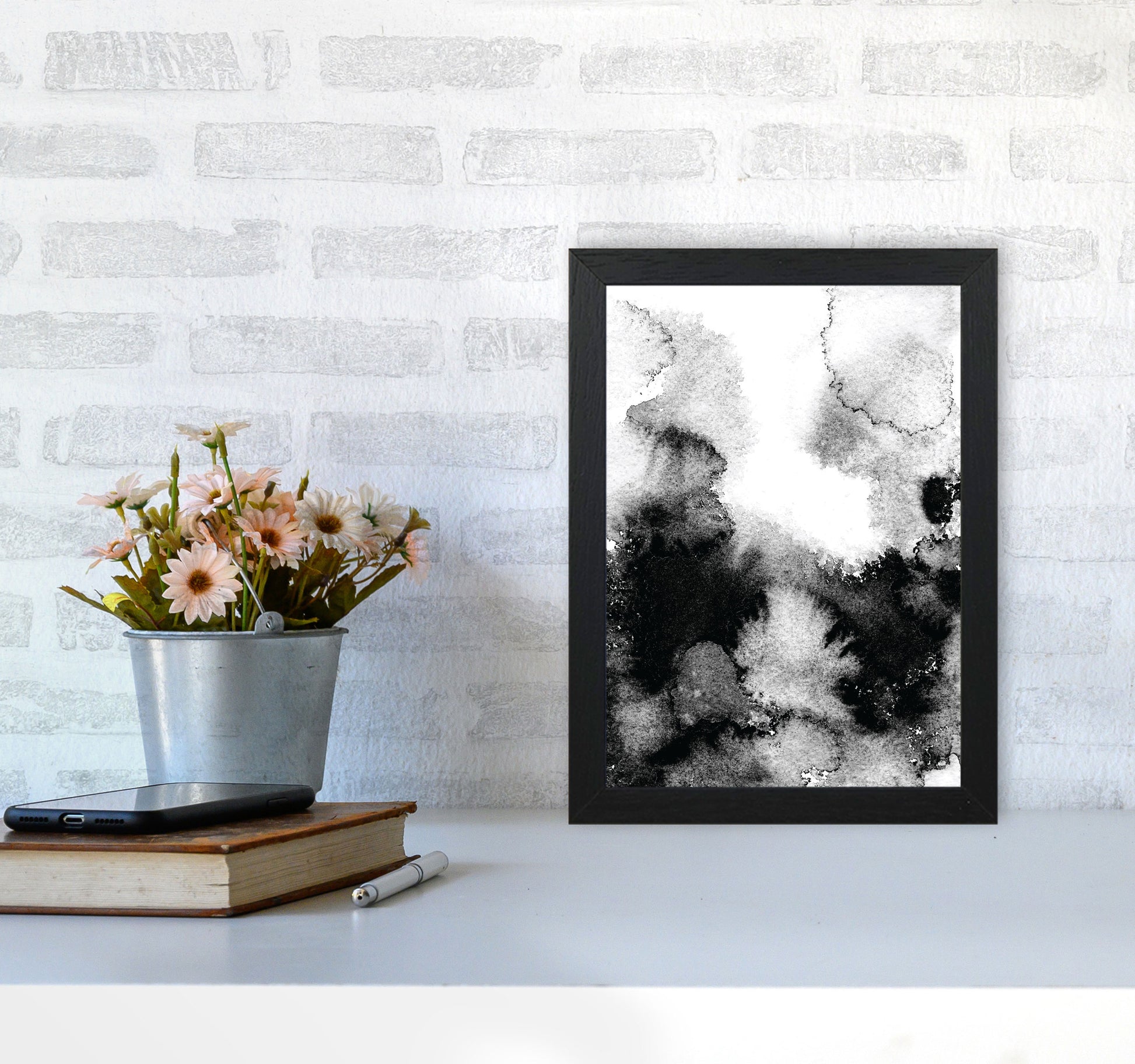 Majestic Monochrome Watercolour 12 Art Print by Pixy Paper A4 White Frame
