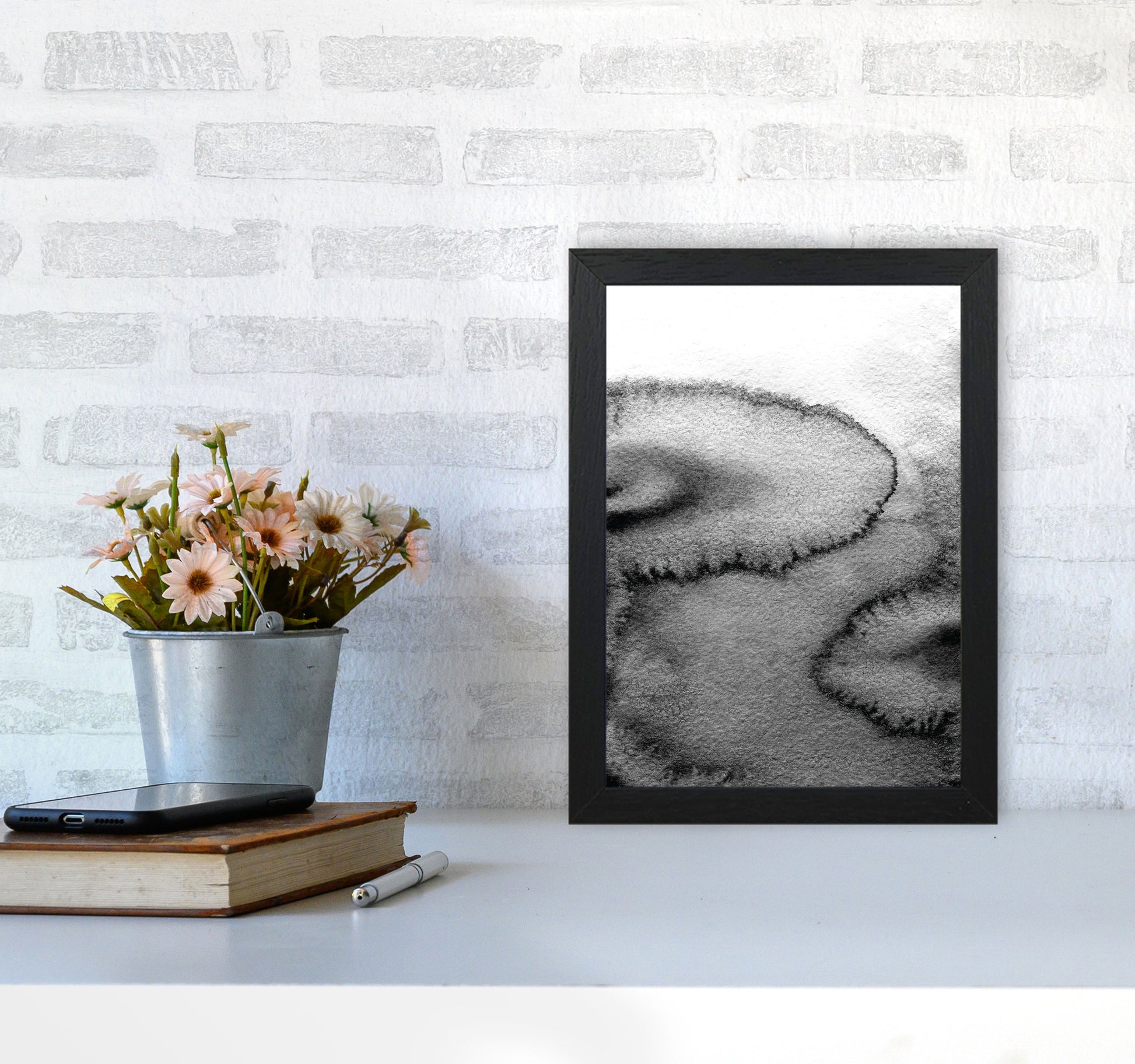 Majestic Monochrome Watercolour 15 Art Print by Pixy Paper A4 White Frame