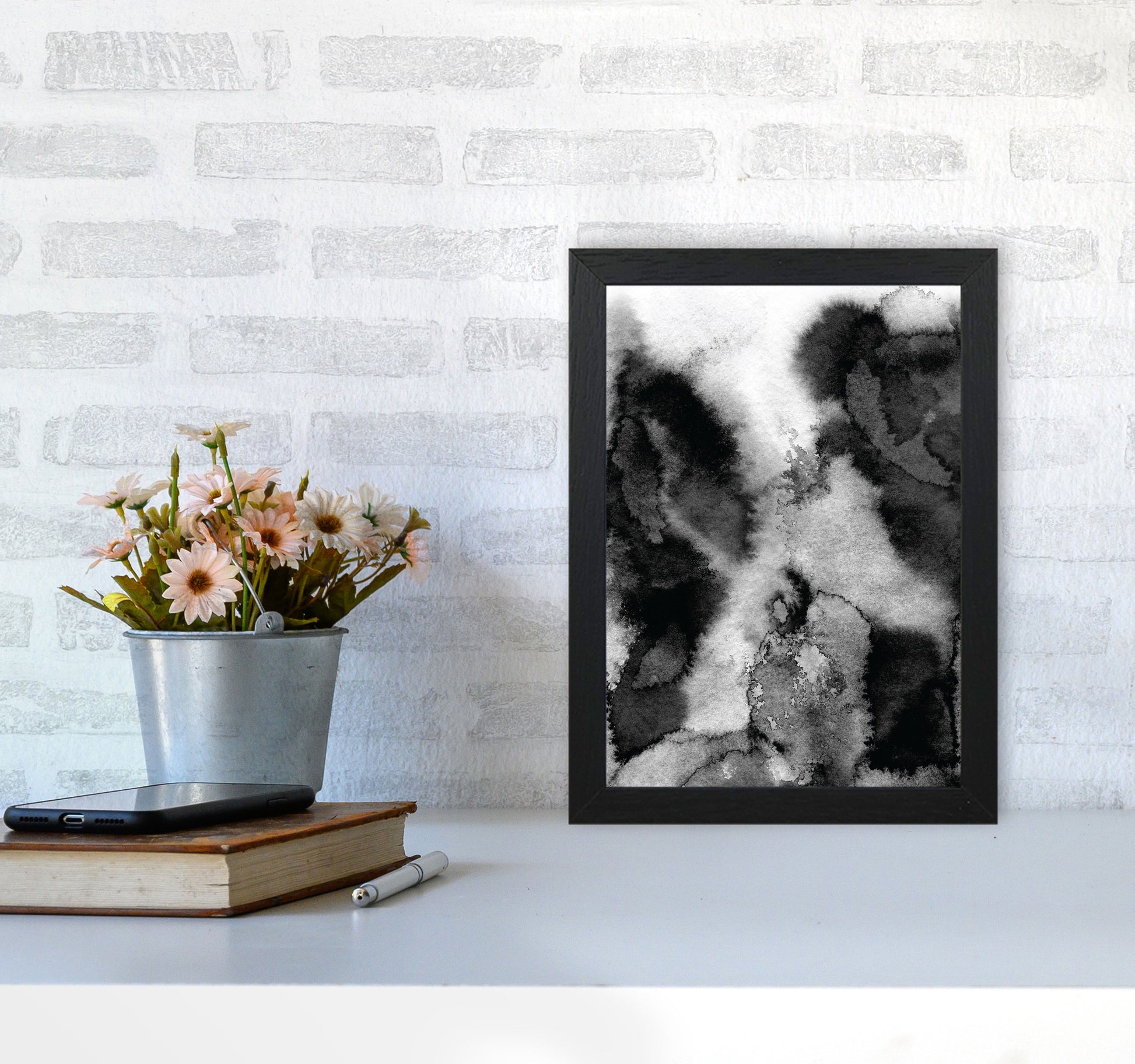 Majestic Monochrome Watercolour 11 Art Print by Pixy Paper A4 White Frame
