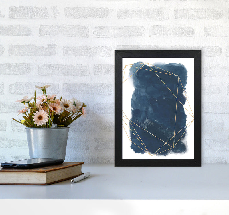 Aztec Navy Watercolour Art Print by Pixy Paper A4 White Frame