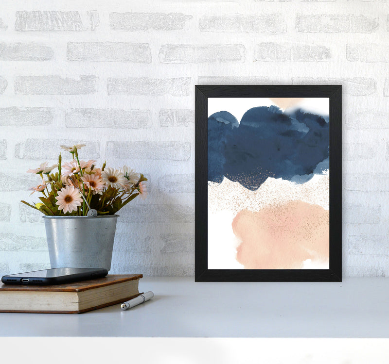 Aztec Blush and Navy Watercolour 03 Art Print by Pixy Paper A4 White Frame