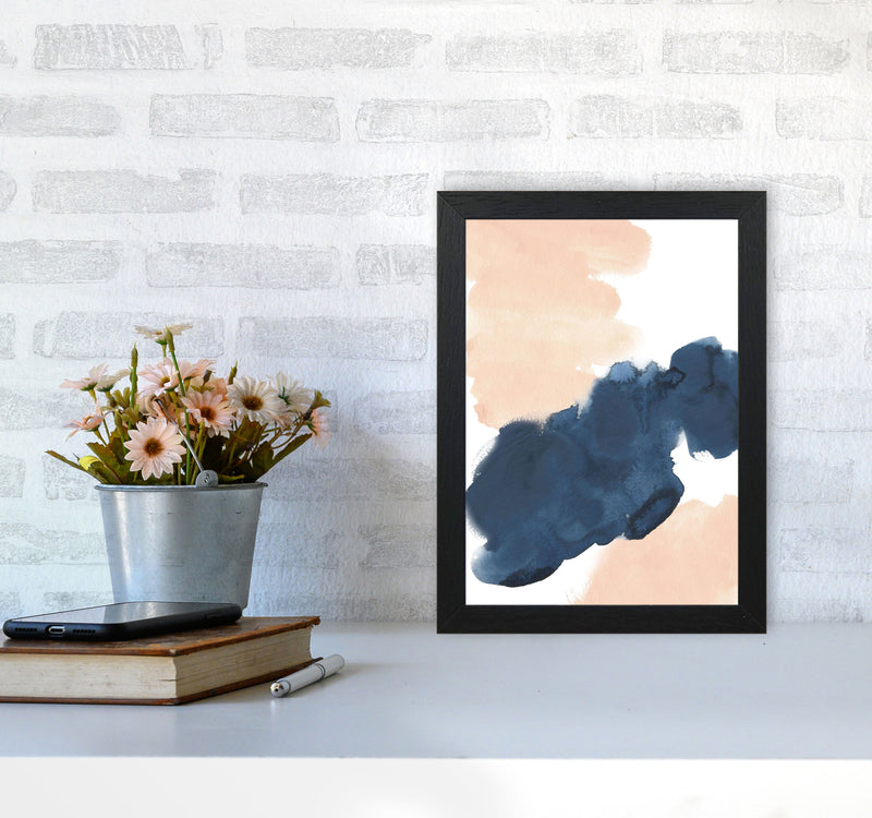 Aztec Blush and Navy Watercolour 02 Art Print by Pixy Paper A4 White Frame