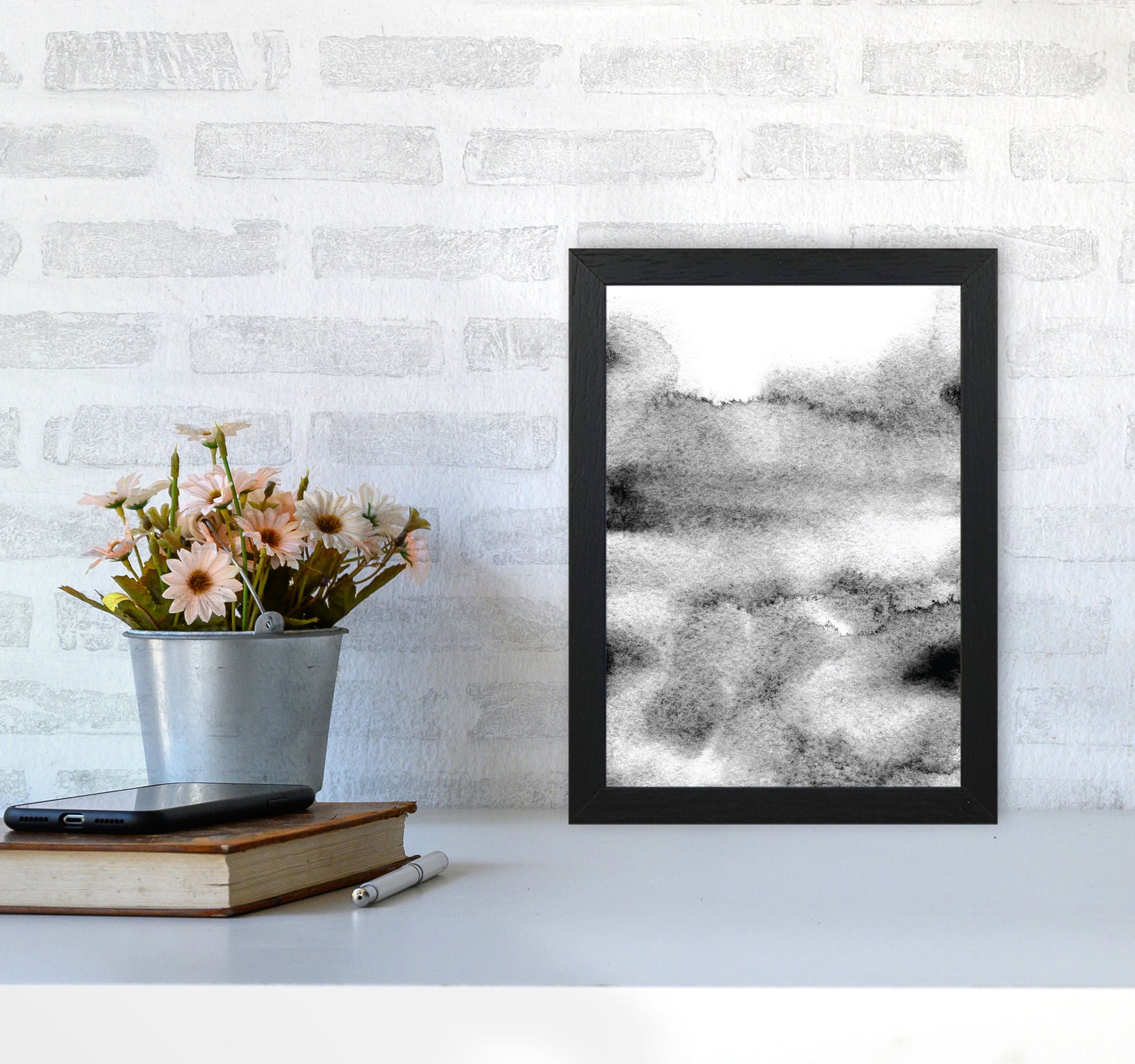 Majestic Monochrome Watercolour 04 Art Print by Pixy Paper A4 White Frame