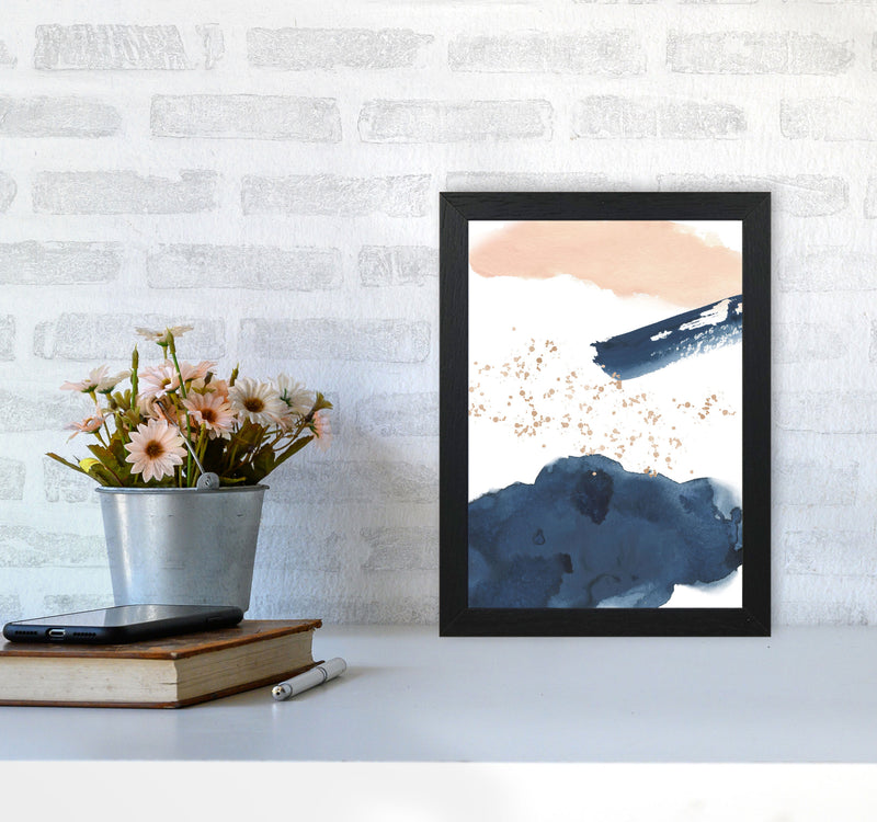 Aztec Blush and Navy Watercolour 01 Art Print by Pixy Paper A4 White Frame