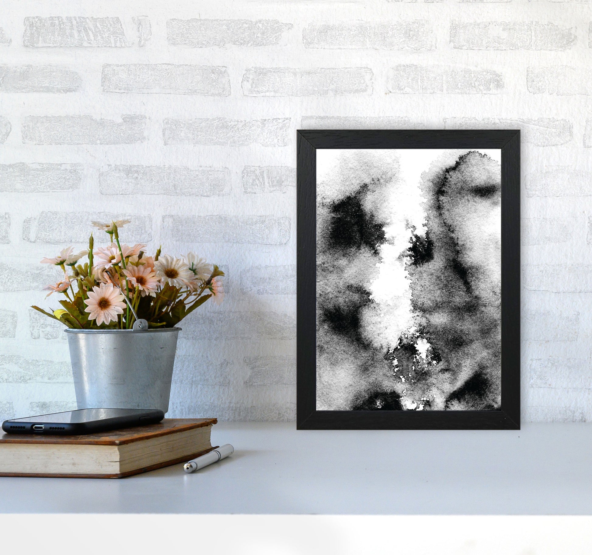 Majestic Monochrome Watercolour 10 Art Print by Pixy Paper A4 White Frame