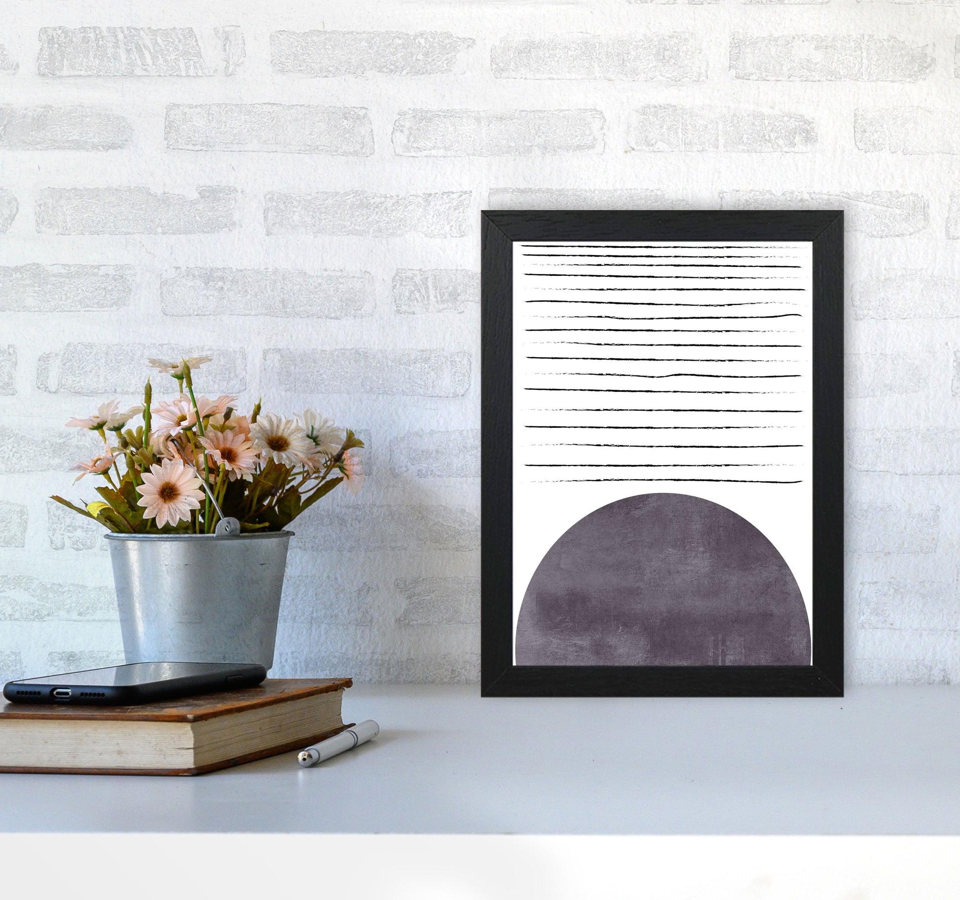 Sun lines pink cotton Art Print by Pixy Paper A4 White Frame