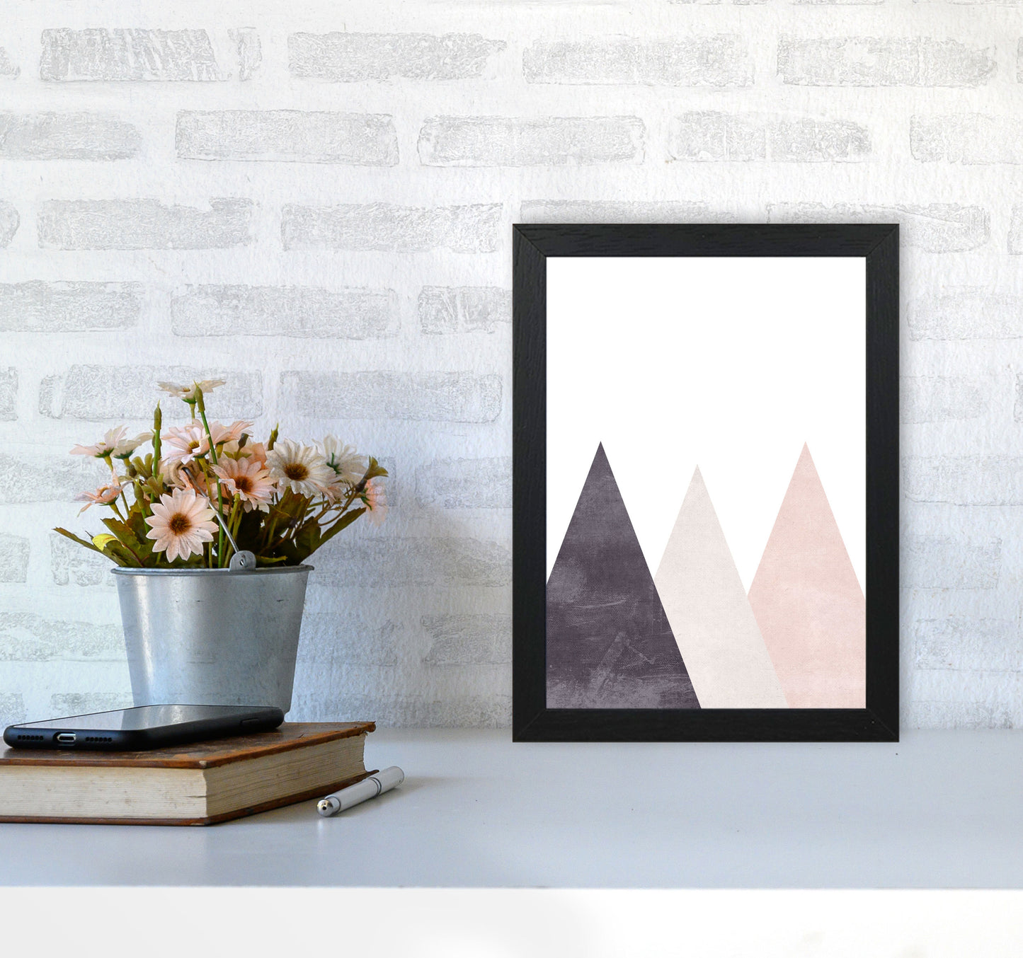 Mountains pink cotton Art Print by Pixy Paper A4 White Frame