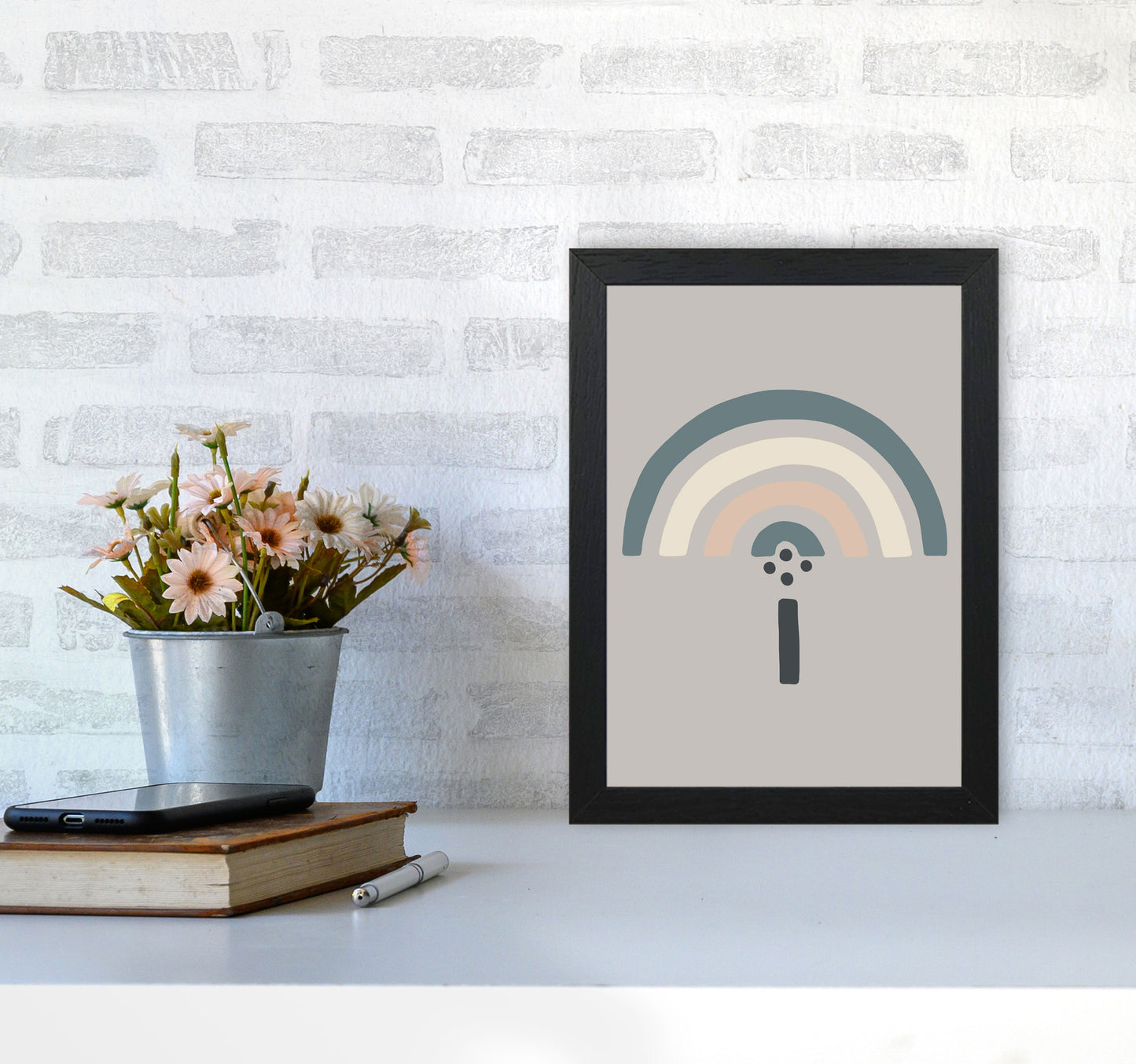 Inspired Natural Rainbow Stone Art Print by Pixy Paper A4 White Frame