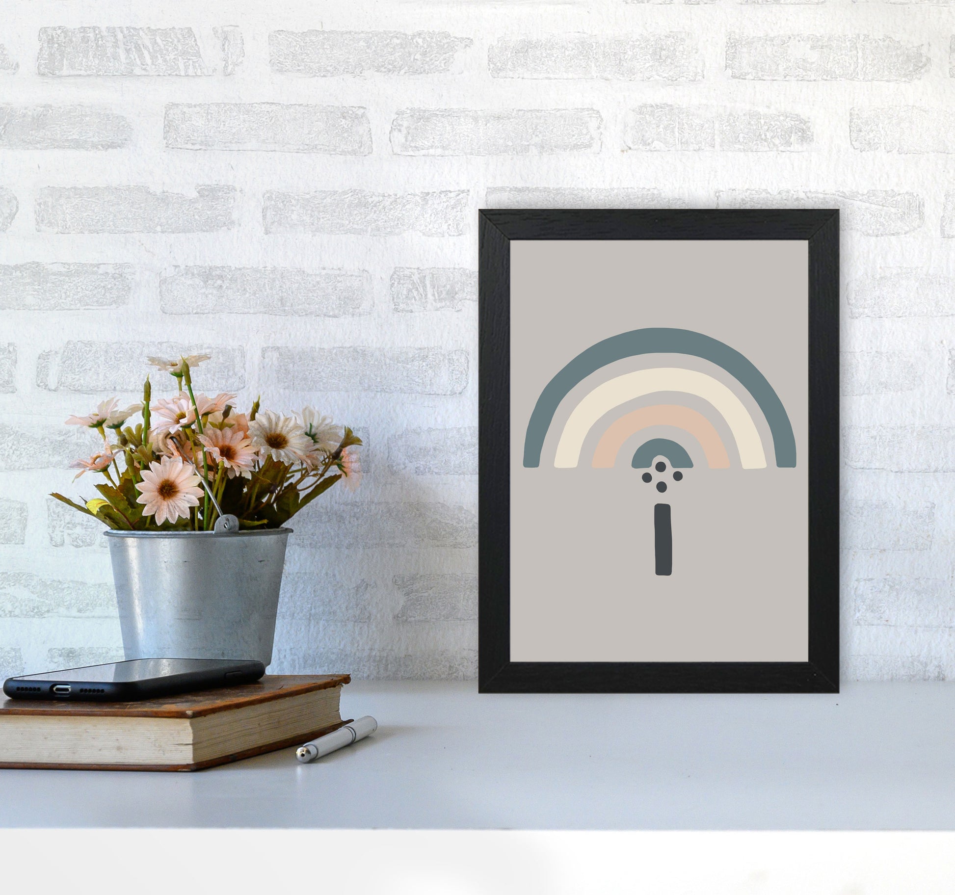 Inspired Natural Rainbow Stone Art Print by Pixy Paper A4 White Frame