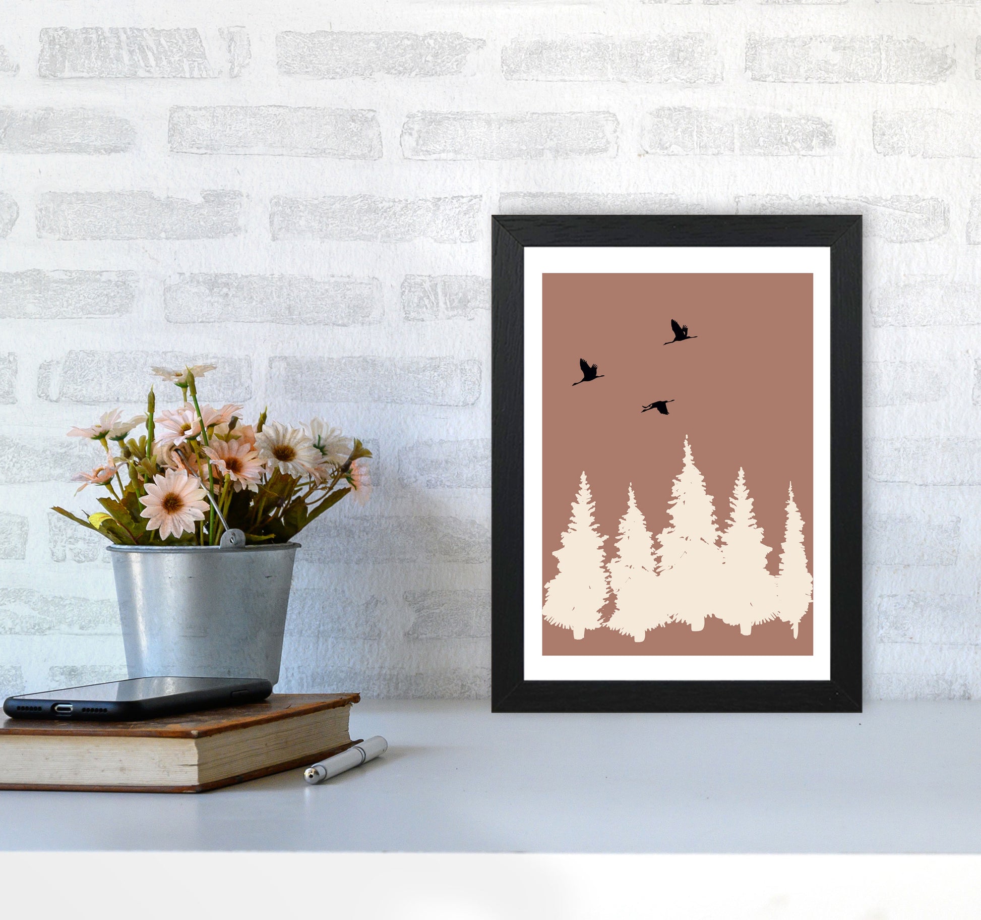 Autumn Rowan abstract Art Print by Pixy Paper A4 White Frame