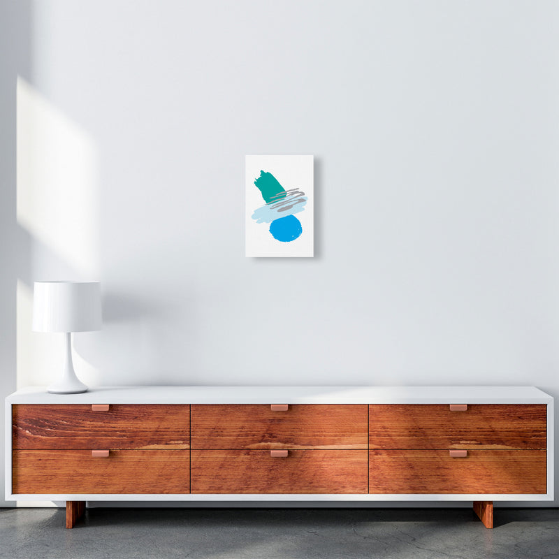 Blue And Teal Abstract Paint Shapes Modern Print A4 Canvas