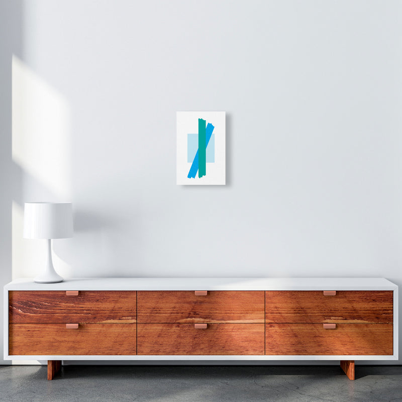 Blue Square With Blue And Teal Bow Abstract Modern Print A4 Canvas