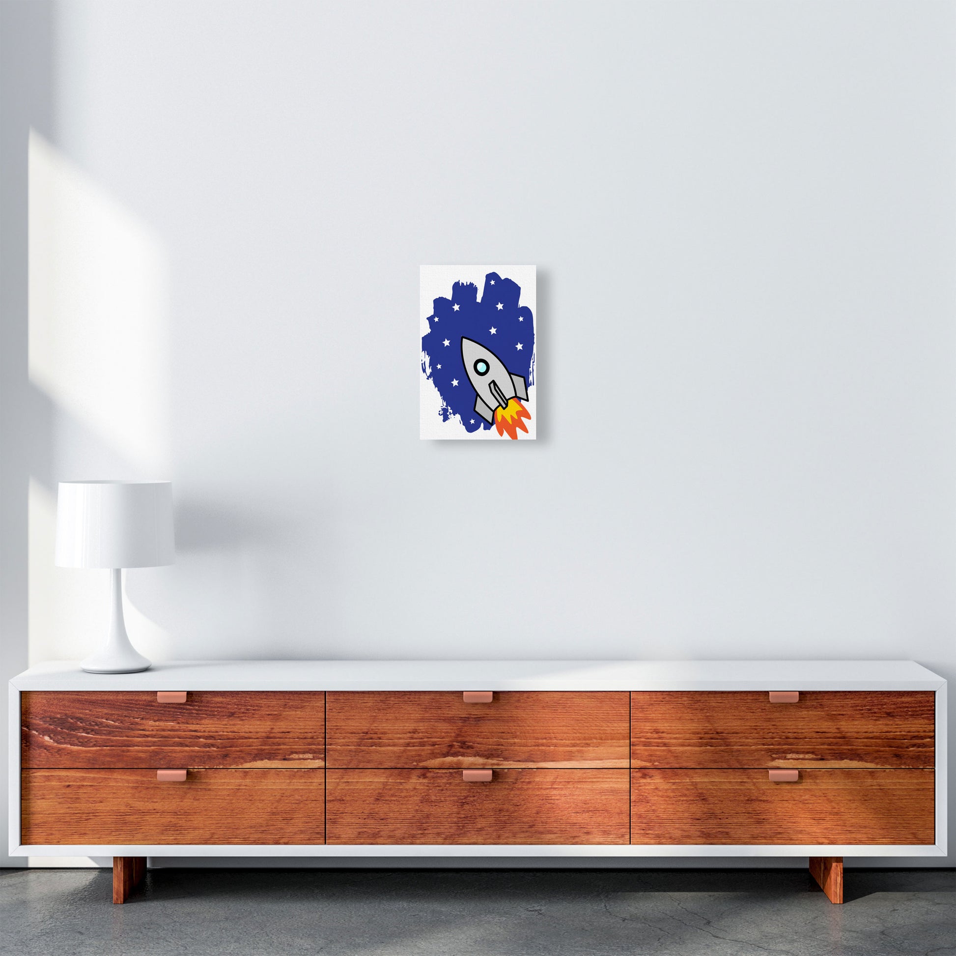 Space Rocket Framed Nursey Wall Art Print A4 Canvas