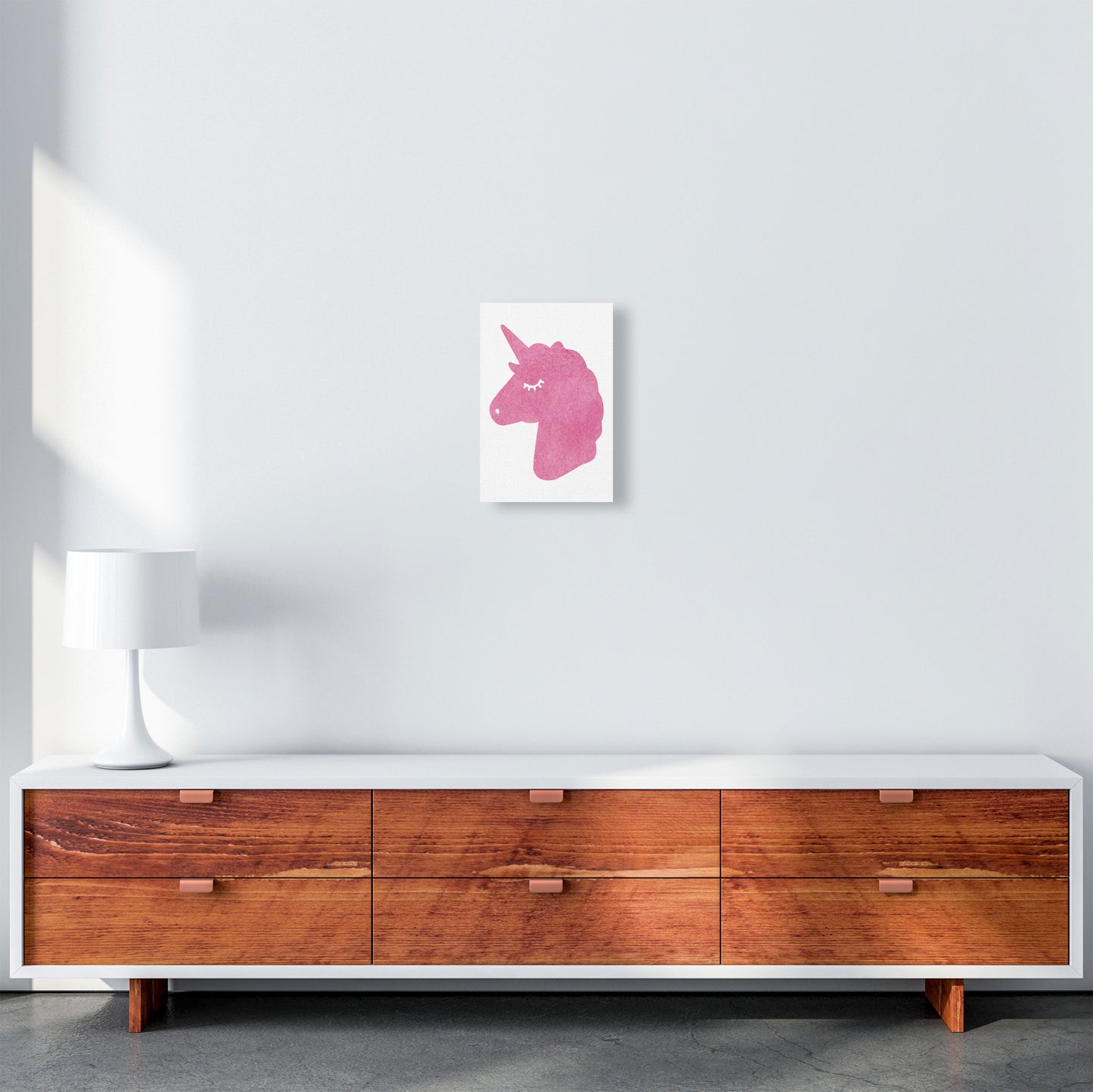 Unicorn Pink Silhouette Watercolour Modern Print A4 Canvas