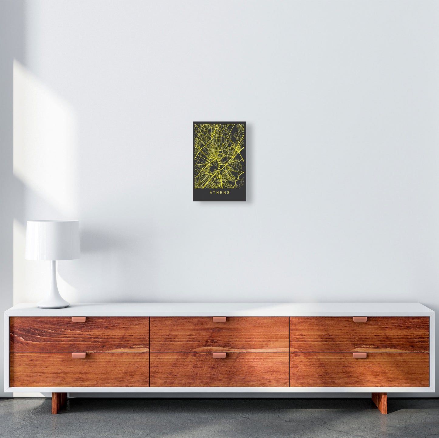 Athens Map Neon Art Print by Pixy Paper A4 Canvas