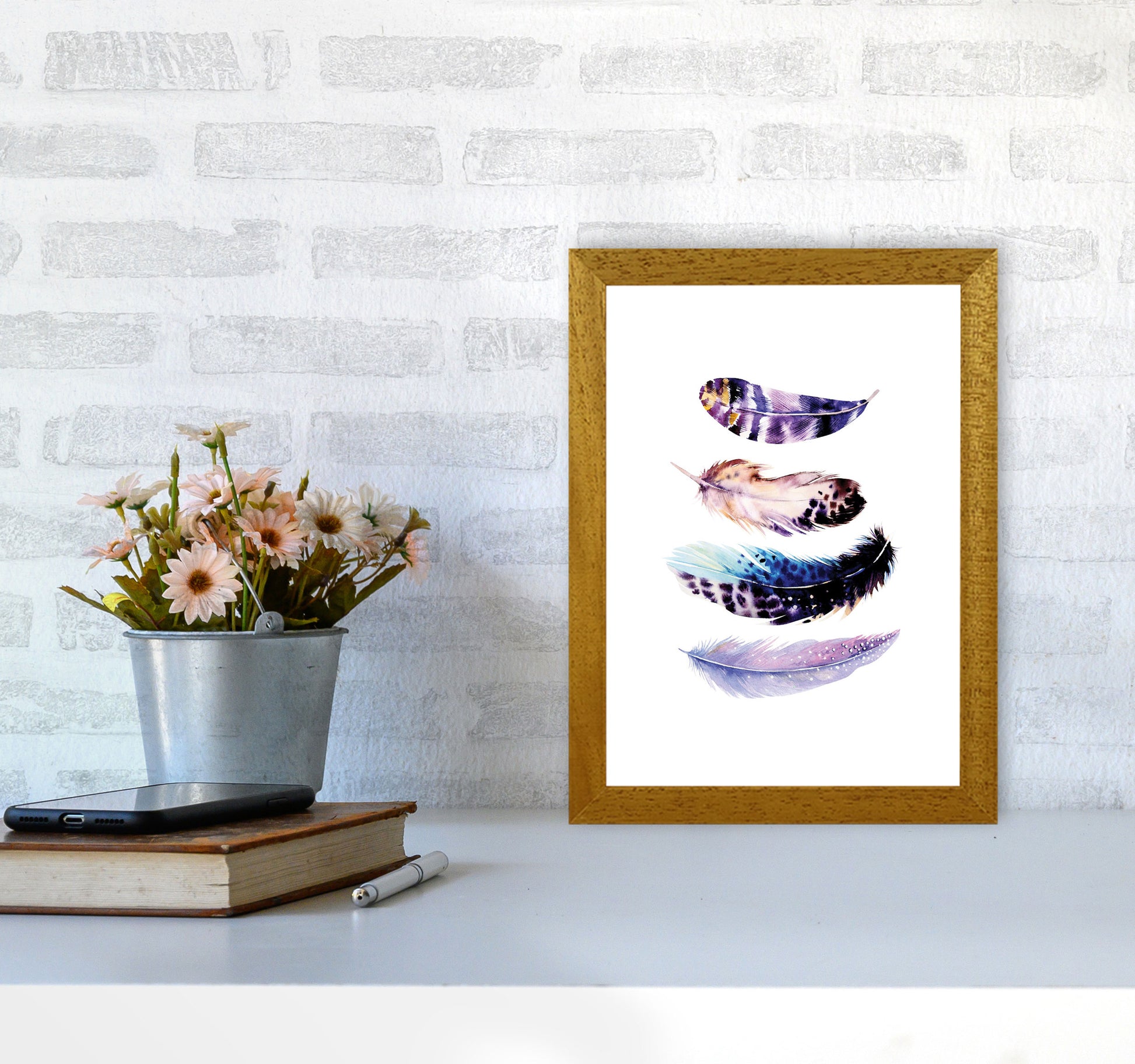 Purple Bird Feathers Abstract Modern Print A4 Print Only