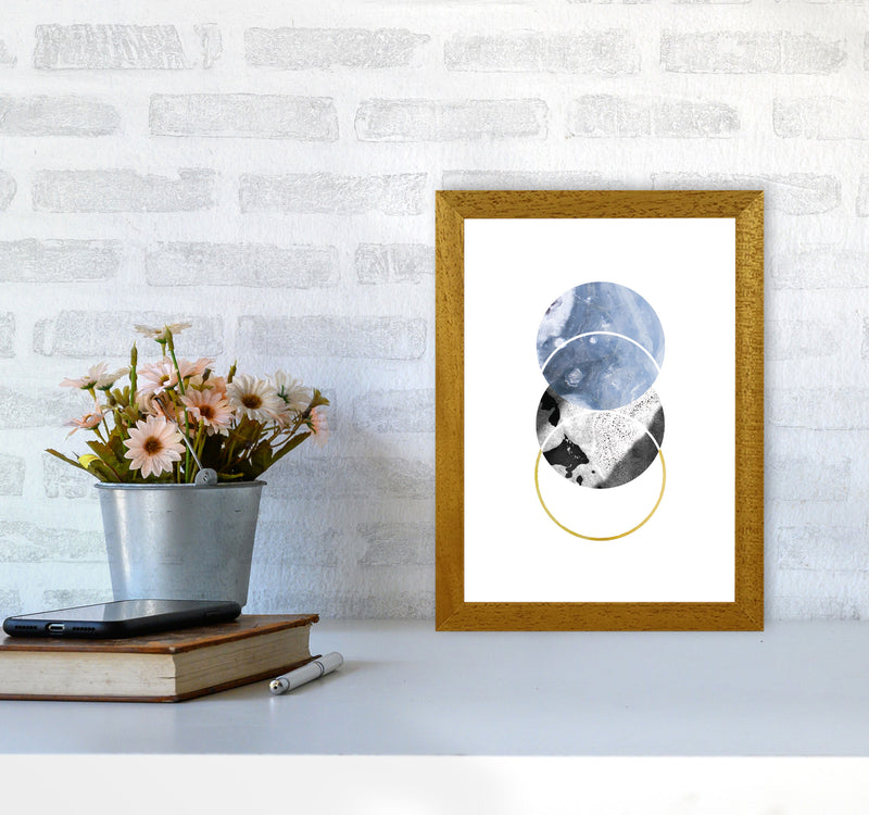 Blue And Gold Abstract Circles Modern Print A4 Print Only