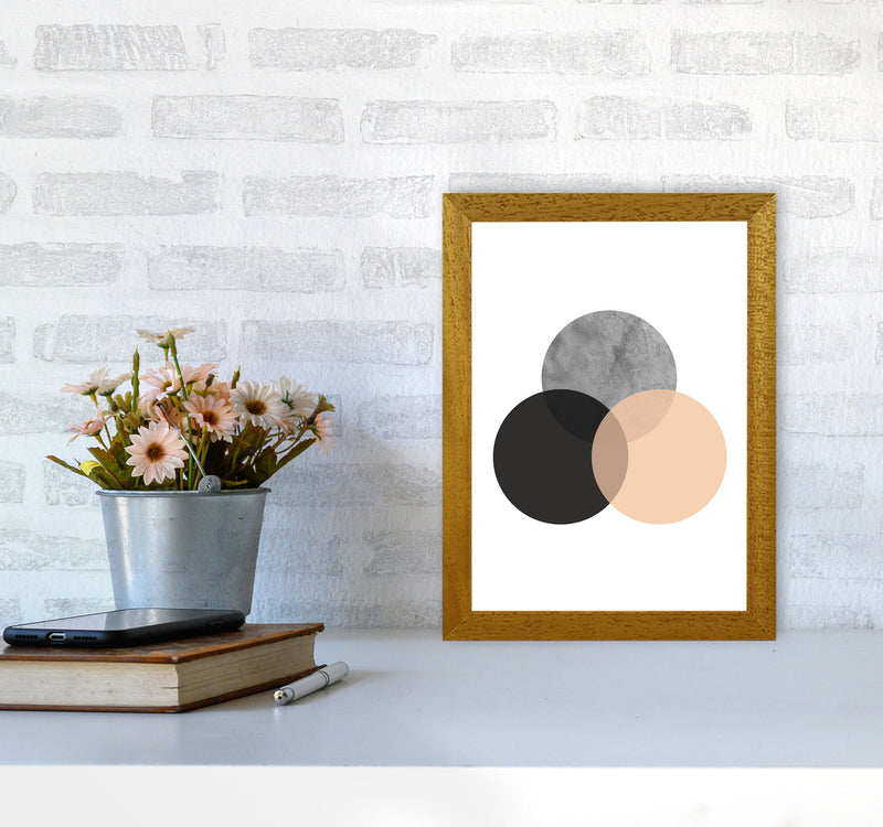 Peach And Black Abstract Circles Modern Print A4 Print Only