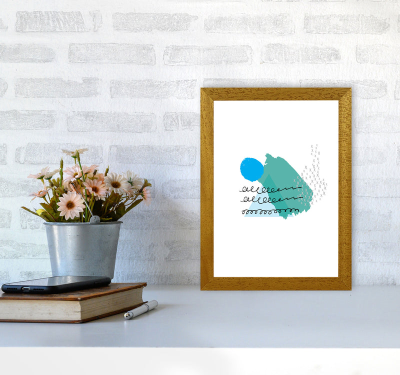 Teal And Blue Mountain Sun Abstract Modern Print A4 Print Only
