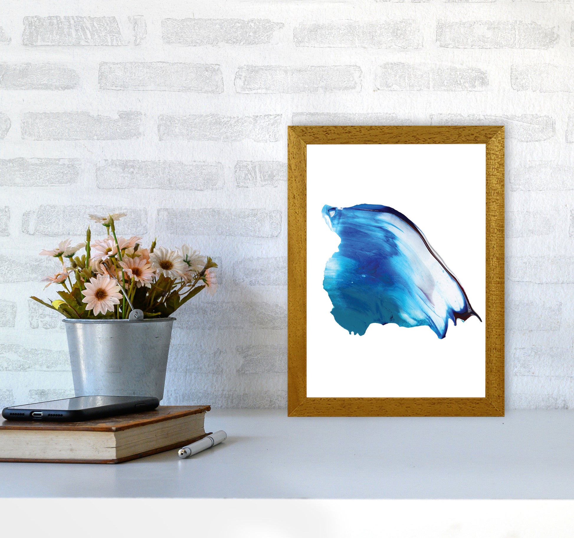 Blue Abstract Paint Stroke Modern Print A4 Print Only