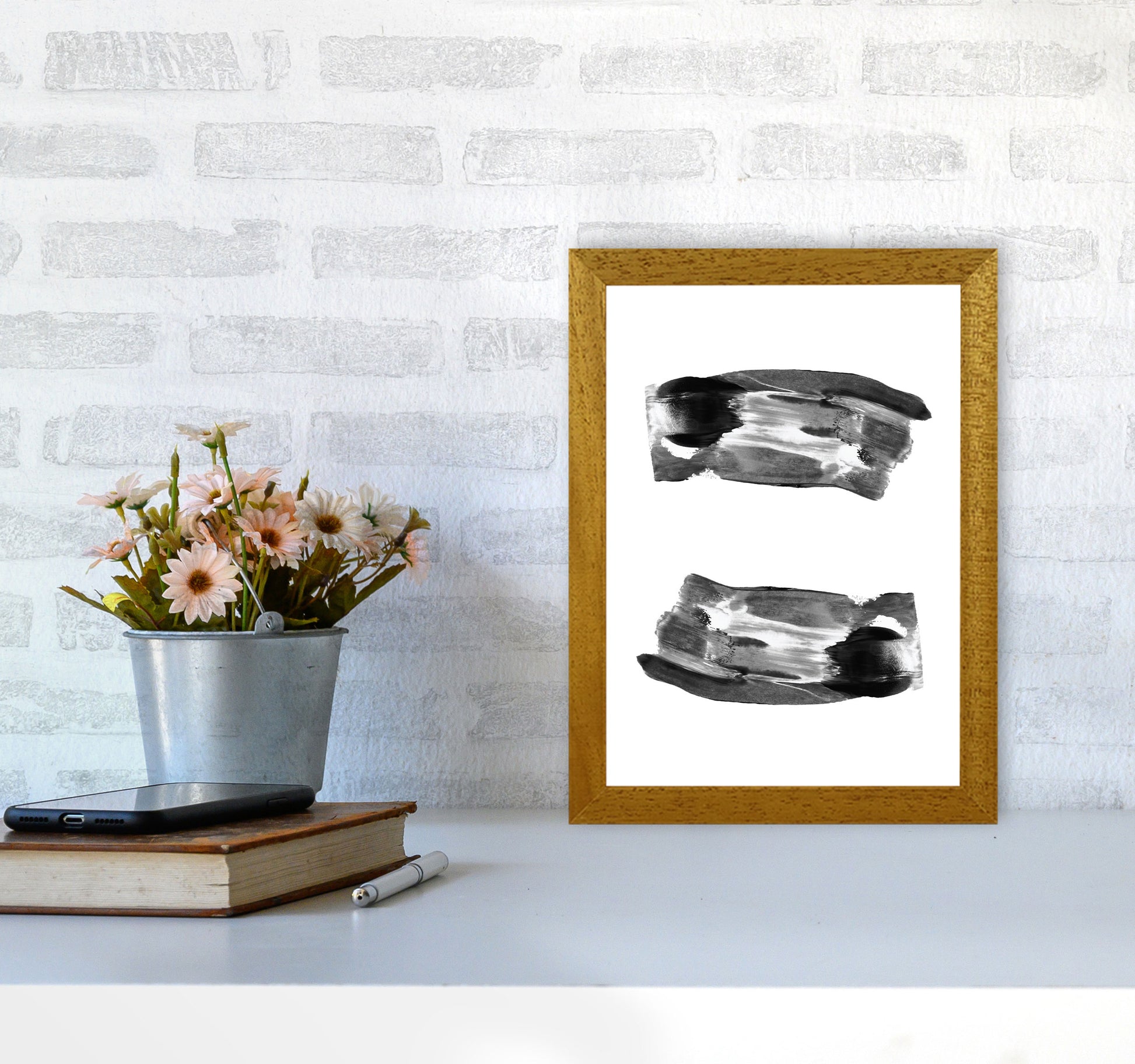 Black Abstract Paint Strokes Modern Print A4 Print Only