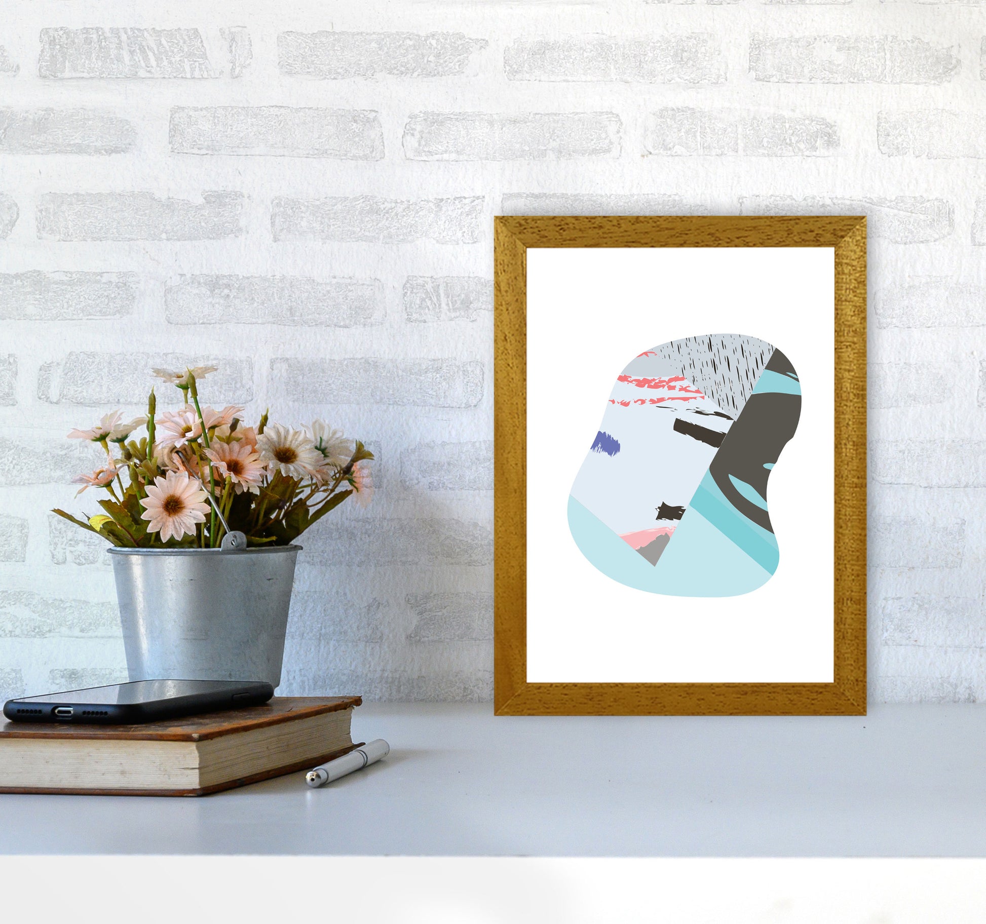 Teal Abstract Patterns Shape Modern Print A4 Print Only