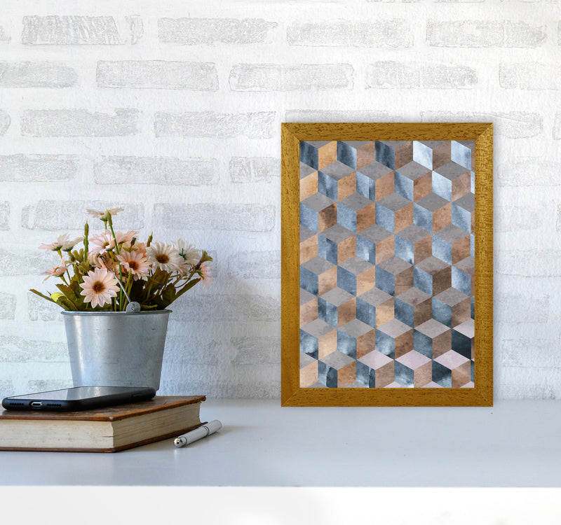 Blue, Grey And Brown Abstract Watercolour Box Modern Print A4 Print Only