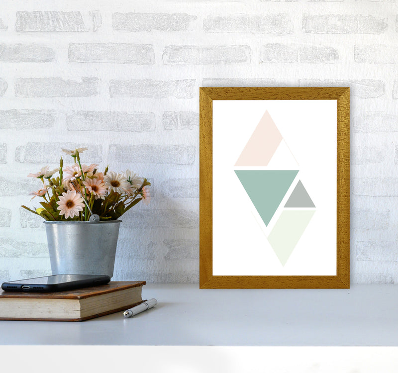Peach, Green And Grey Abstract Triangles Modern Print A4 Print Only