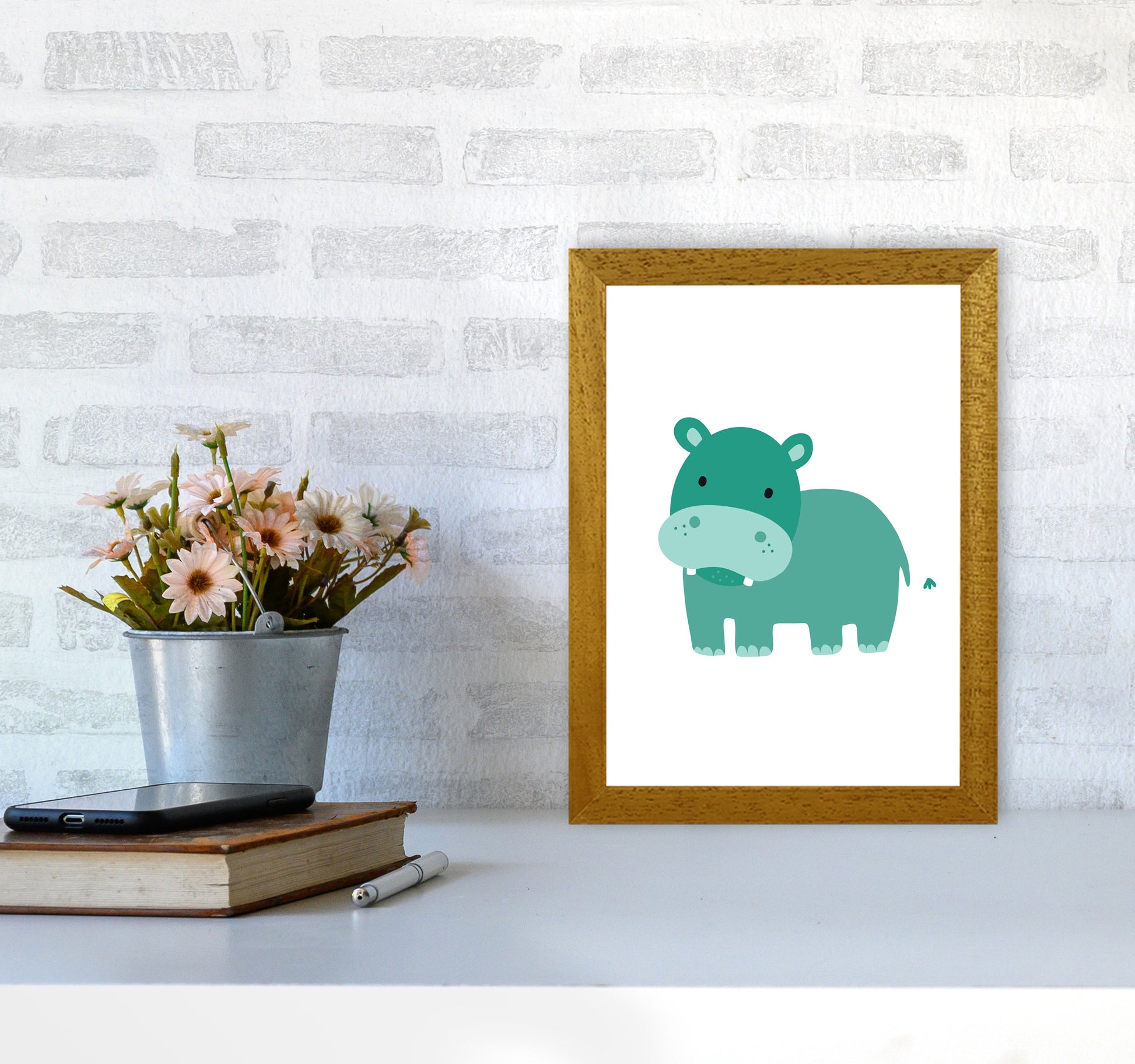 Children&#39;s Animals, Hippo Modern Print A4 Print Only