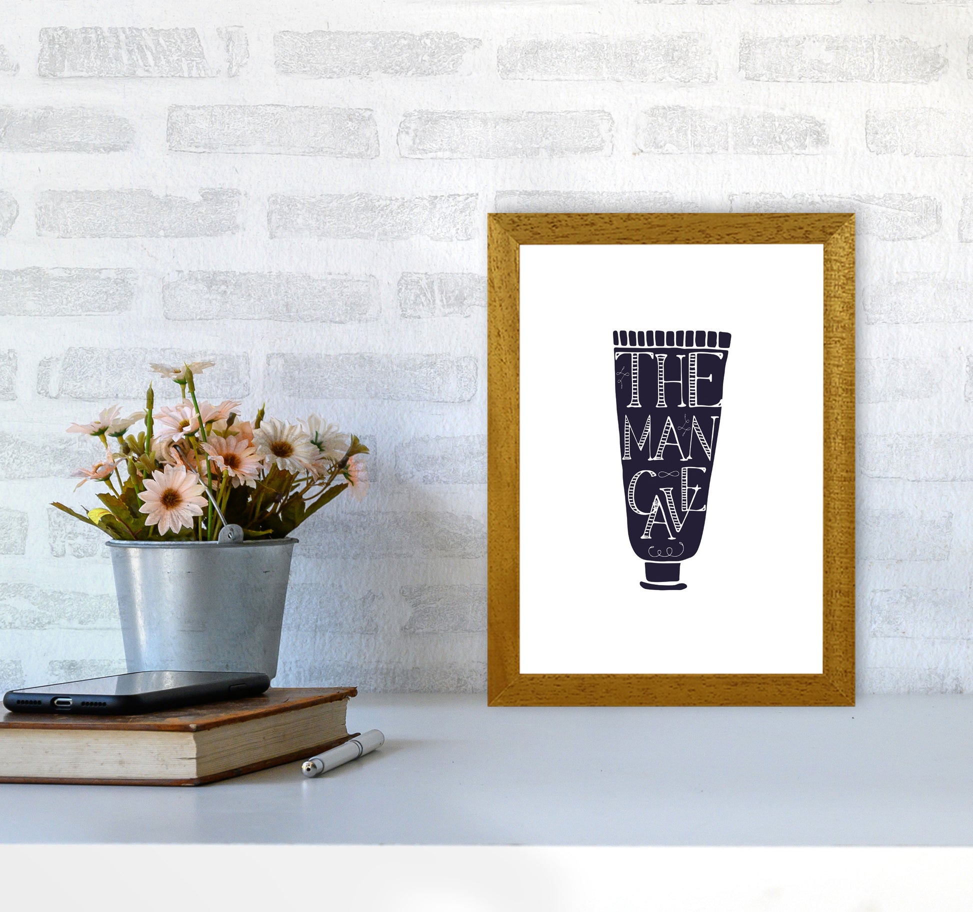 The Man Cave 1 Modern Print, Framed Bathroom Wall Art A4 Print Only