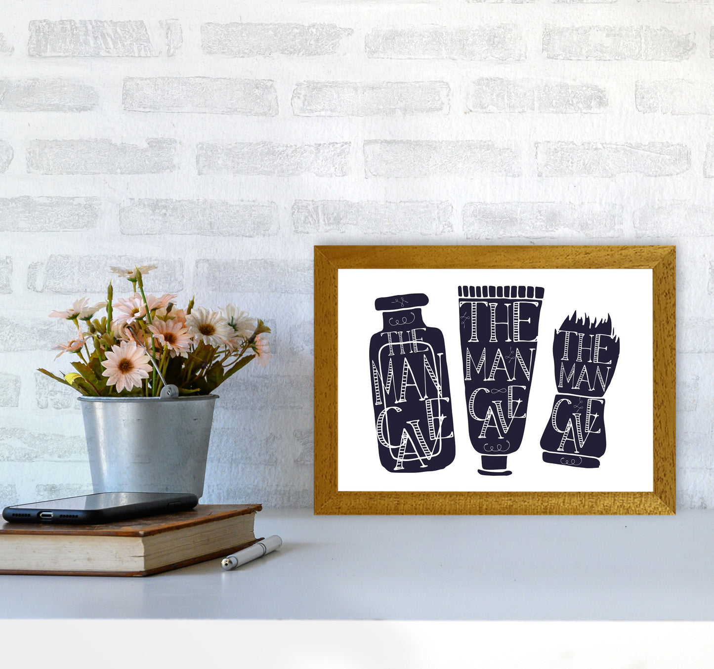 The Man Cave 4 Modern Print, Framed Bathroom Wall Art A4 Print Only