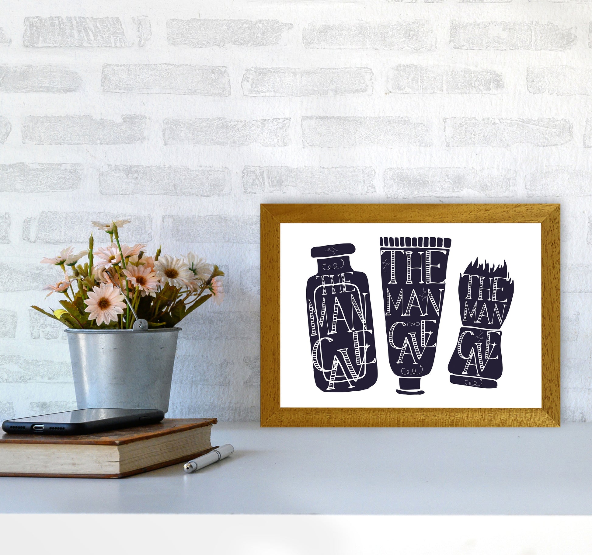 The Man Cave 4 Modern Print, Framed Bathroom Wall Art A4 Print Only