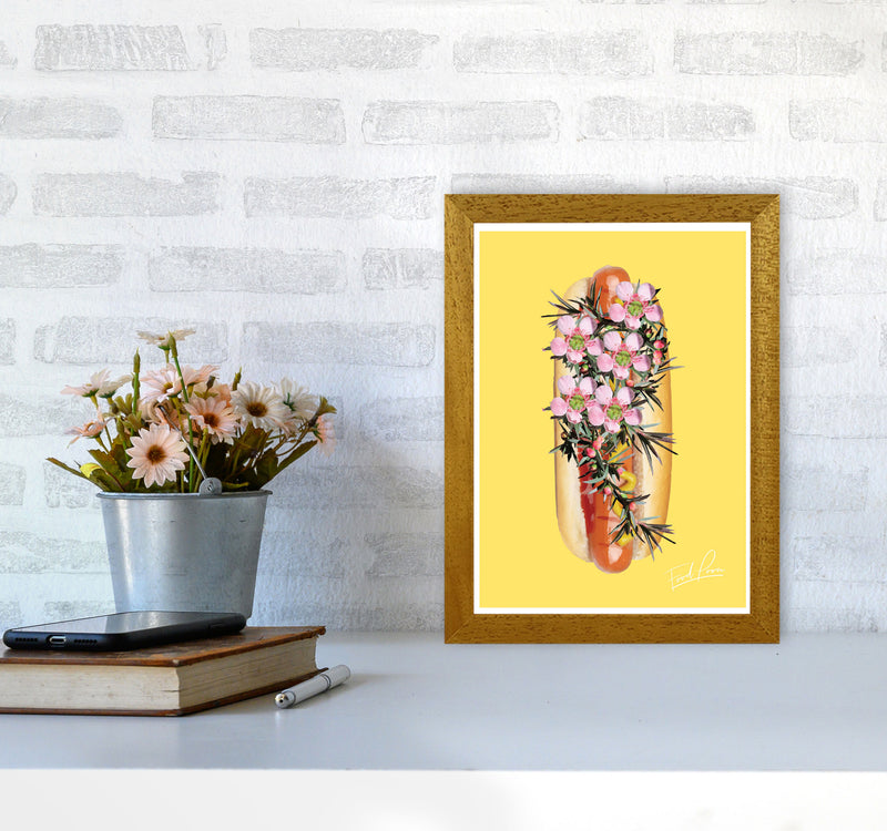 Yellow Hot Dog Food Print, Framed Kitchen Wall Art A4 Print Only