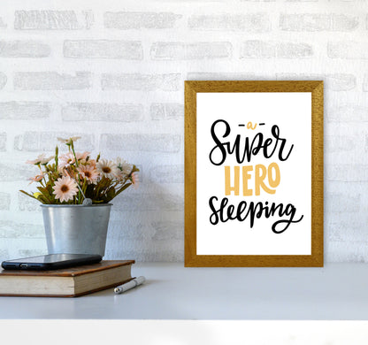 Superhero Sleeping Mustard And Black Framed Nursey Wall Art Print A4 Print Only