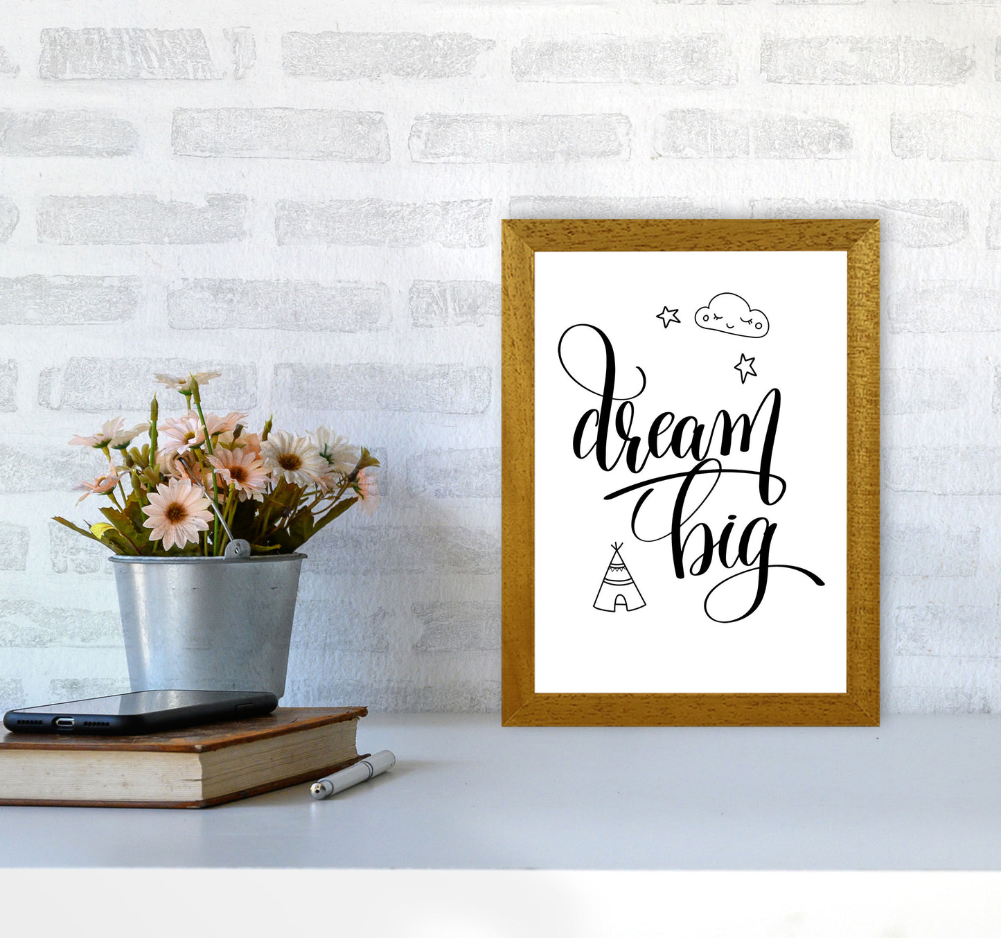 Dream Big Black Framed Nursey Wall Art Print A4 Print Only
